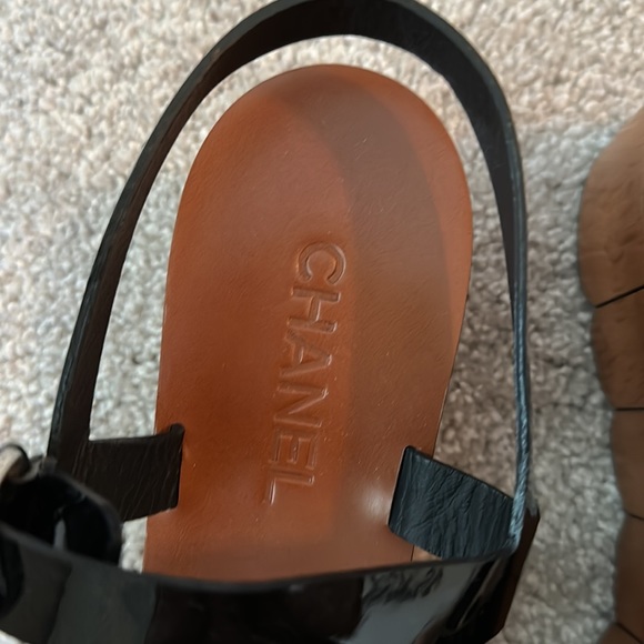 Chanel RARE wood and black patent leather strappy platform clogs sandals size 41 - Picture 6 of 8